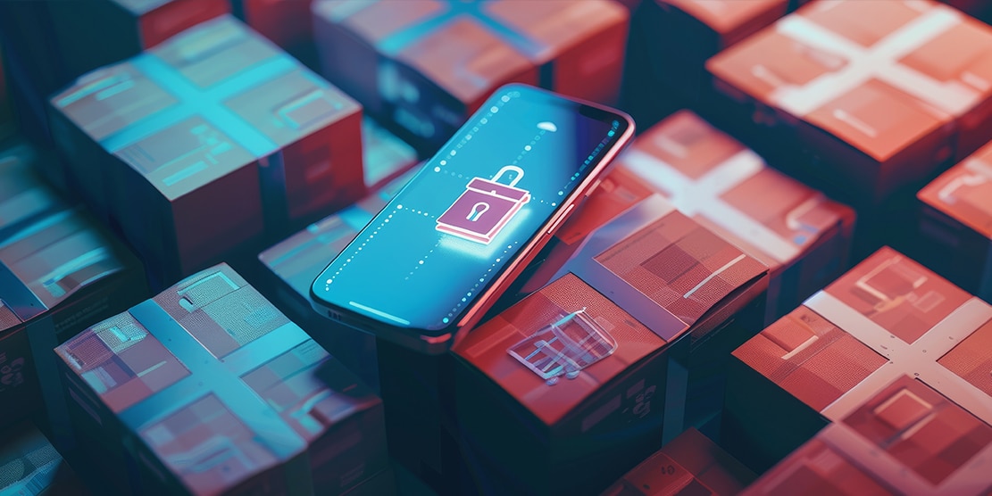 Secure B2B eCommerce dashboard showing HTTPS, data encryption, and tokenized payment protection