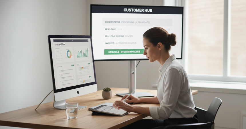 Sales professionals focused on strategic account work while routine customer tasks are handled through digital self-service.