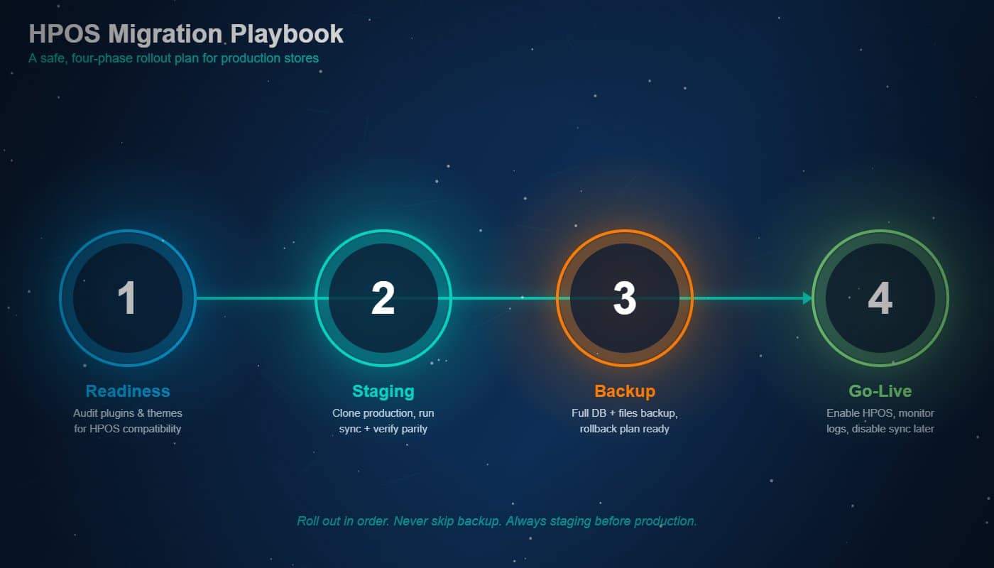 WooCommerce HPOS migration playbook: sync, verify, switch, monitor
